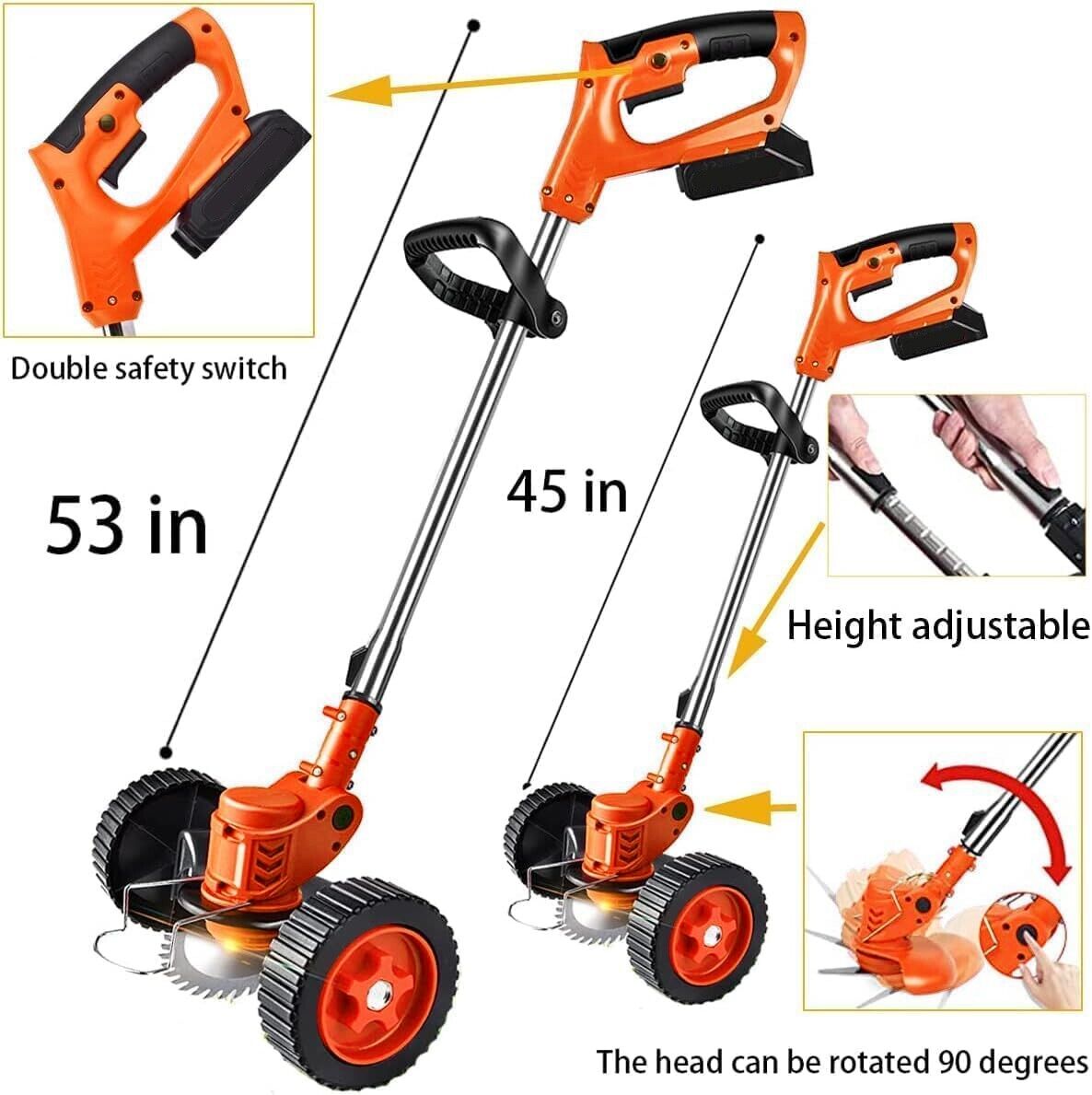 Cordless Lawn Mower Walk-Behind Push Lawn Mower Electric Lawn Mower+2x Batteries