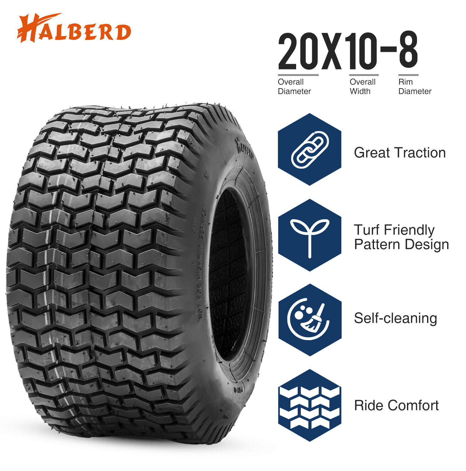 20x10-8 Lawn Mower Tire 4 Ply Tubeless 20x10x8 Heavy Duty Garden Tractor Turf 