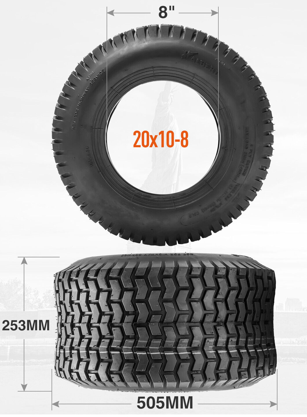 20x10-8 Lawn Mower Tire 4 Ply Tubeless 20x10x8 Heavy Duty Garden Tractor Turf 
