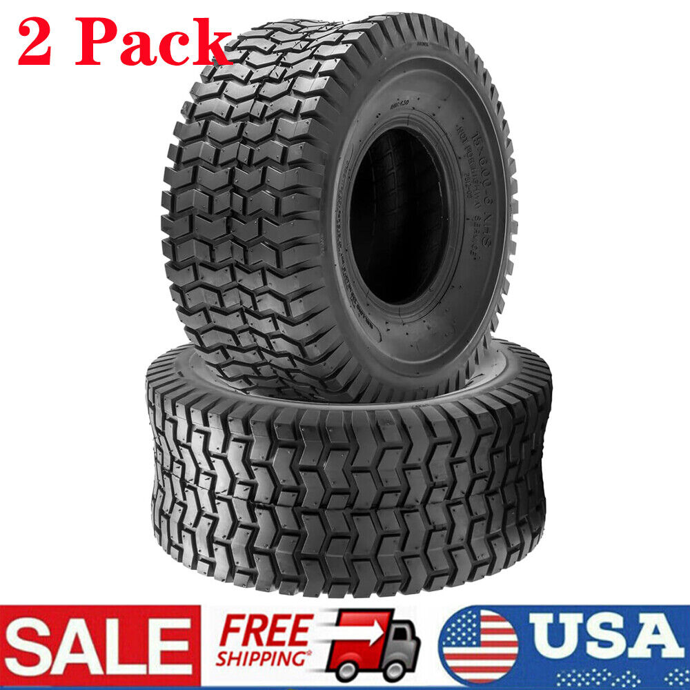15x6.00-6 Lawn Mower Tire 15x6-6 Tractor Turf Tire 4 Ply Tubeless Set of 2