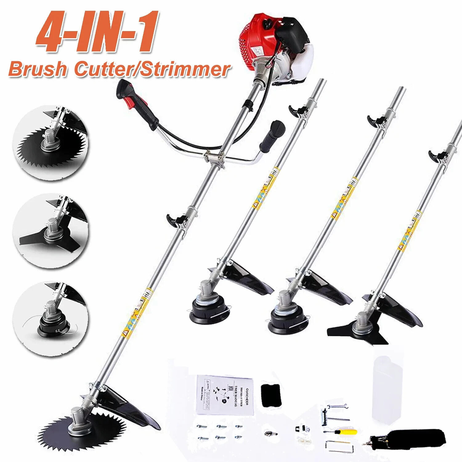 58cc 4-In-1 Gas String Trimmer Lawn Mower 2-Cycle Brush Cutter Weed Eater Wacker