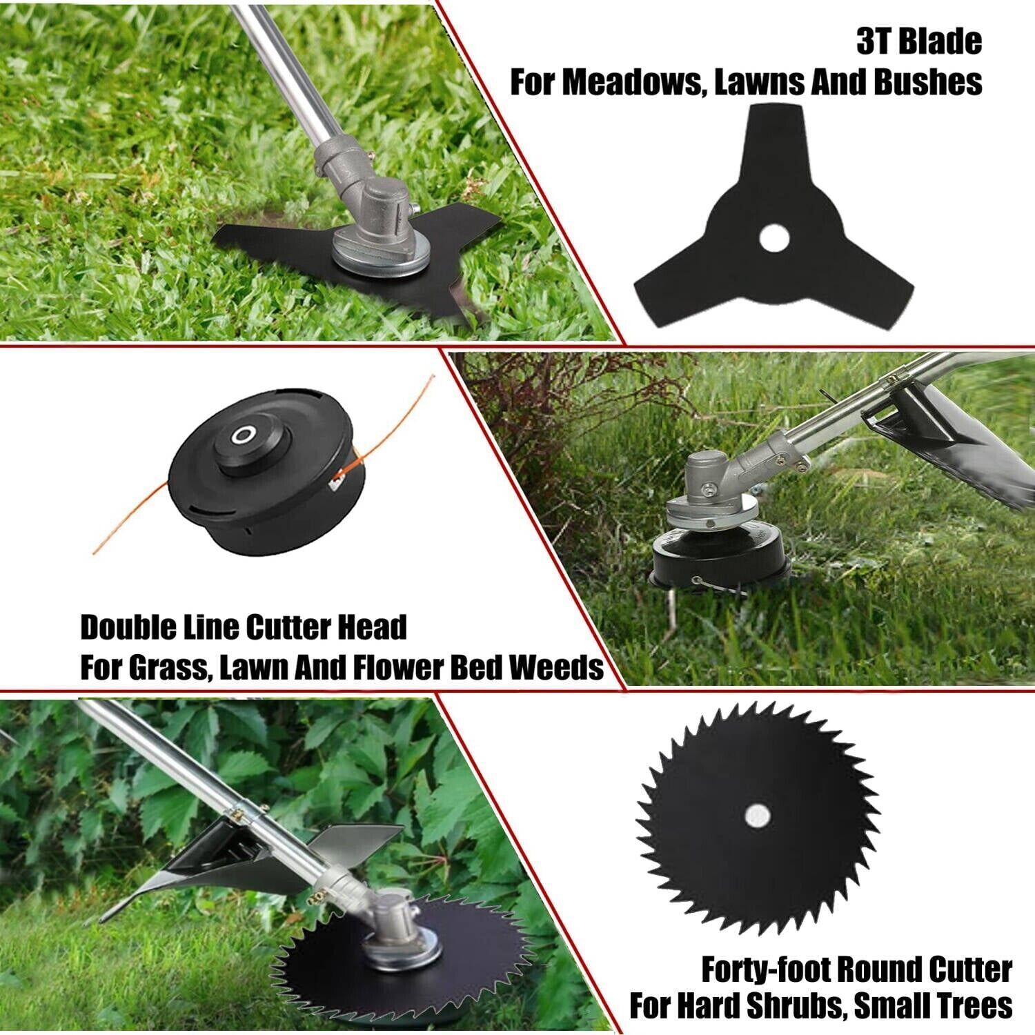 58cc 4-In-1 Gas String Trimmer Lawn Mower 2-Cycle Brush Cutter Weed Eater Wacker