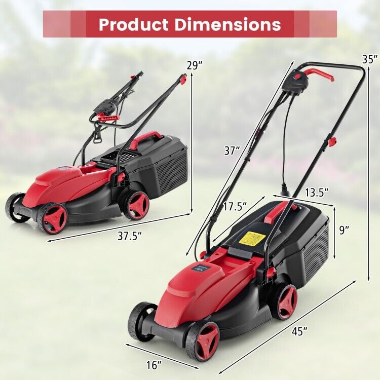 12-AMP Electric Lawn Mower Corded 13.5" Adjustable Height With Collection Box