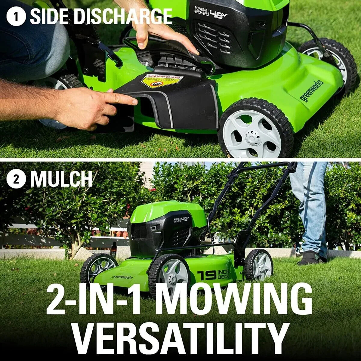 Greenworks 48V (2x24V) 19 in. Lawn Mower with 2 4Ah Battery and DualSlot Charger