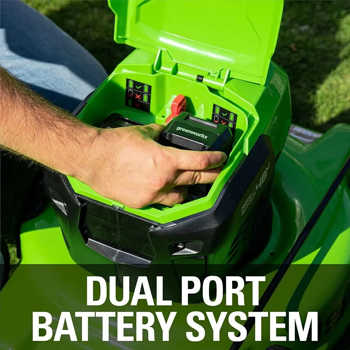 Greenworks 48V (2x24V) 19 in. Lawn Mower with 2 4Ah Battery and DualSlot Charger