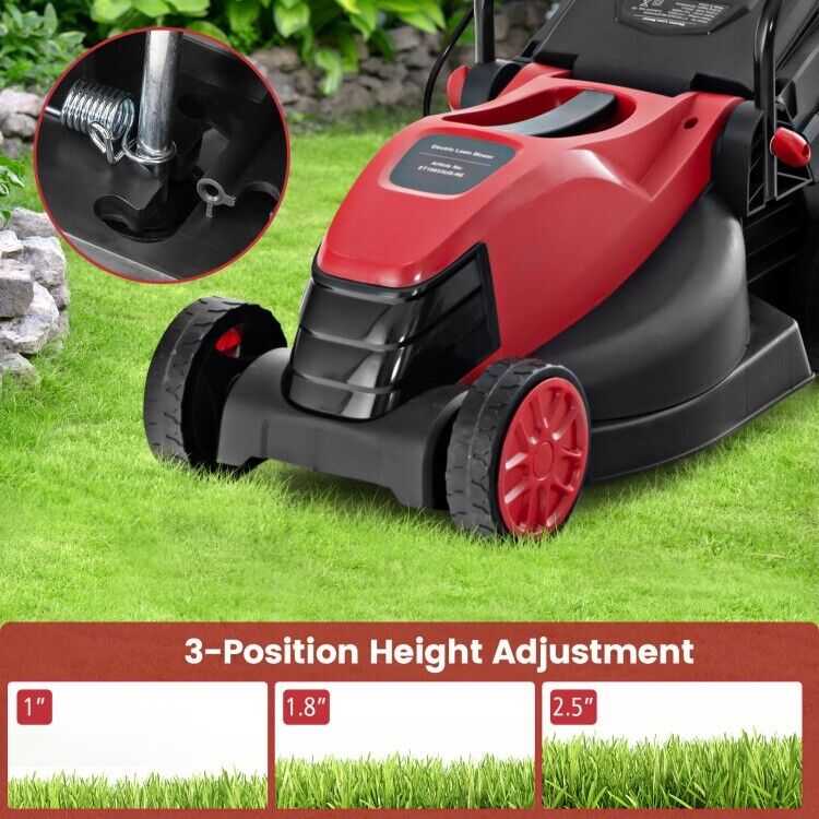 12-AMP Electric Lawn Mower Corded 13.5" Adjustable Height With Collection Box