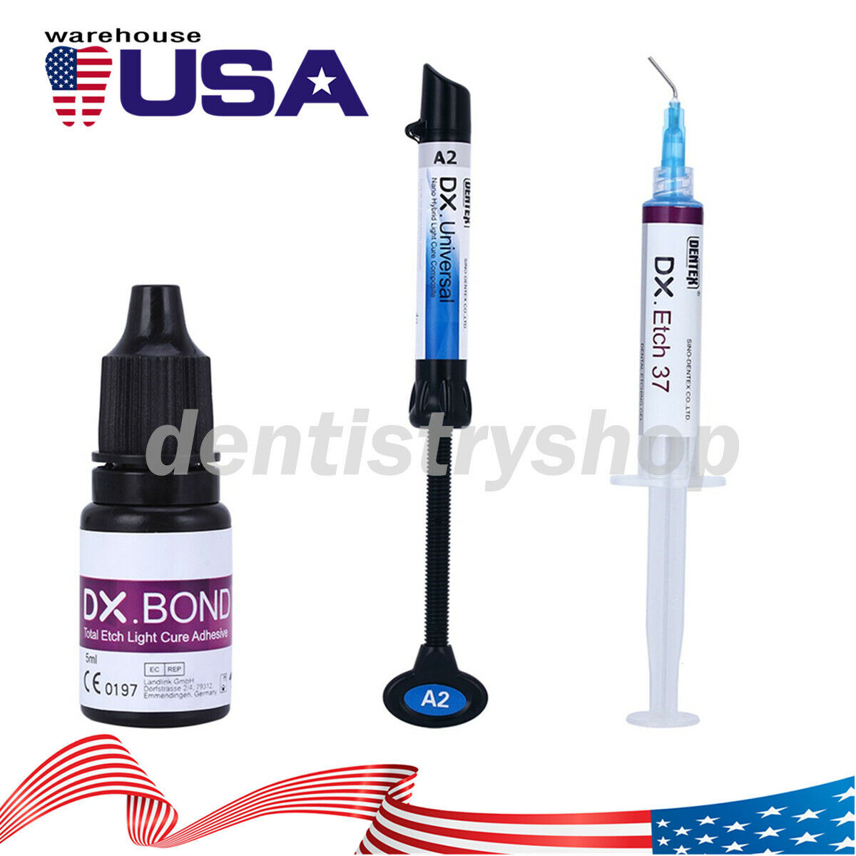 Dental Light Cure Universal Composite Resin A2/Etching Gel /Bonding Adhesive USA