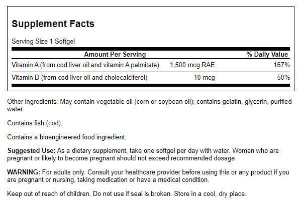 Swanson Vitamin a and D 250 Softgels