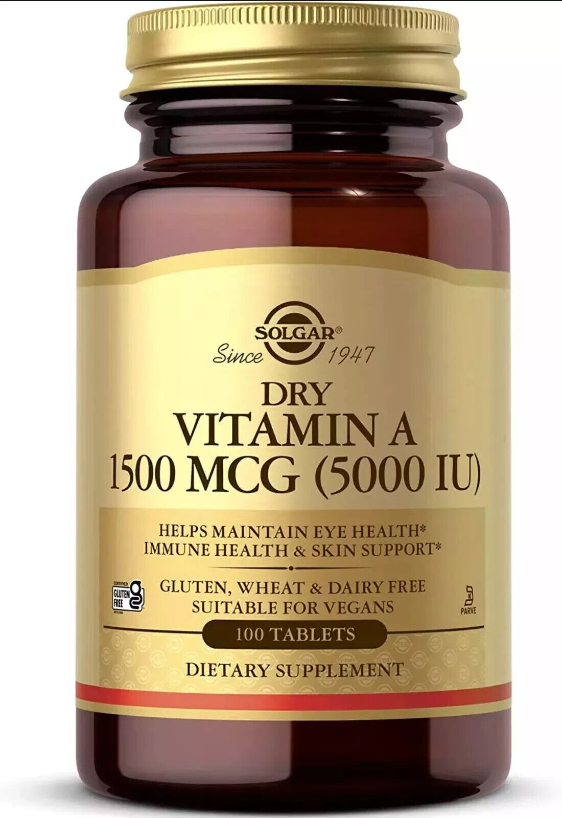 Solgar Dry Vitamin A 1500 mcg (5000 IU), 100 Tablets, Exp. 05/25