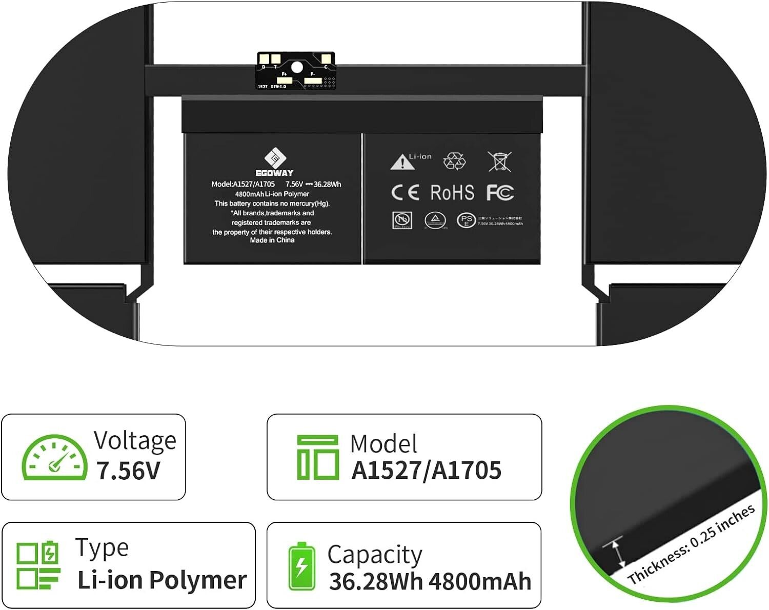 A1527 A1534 Battery for MacBook 12 Inch Early 2015 Early 2016 Mid 2017