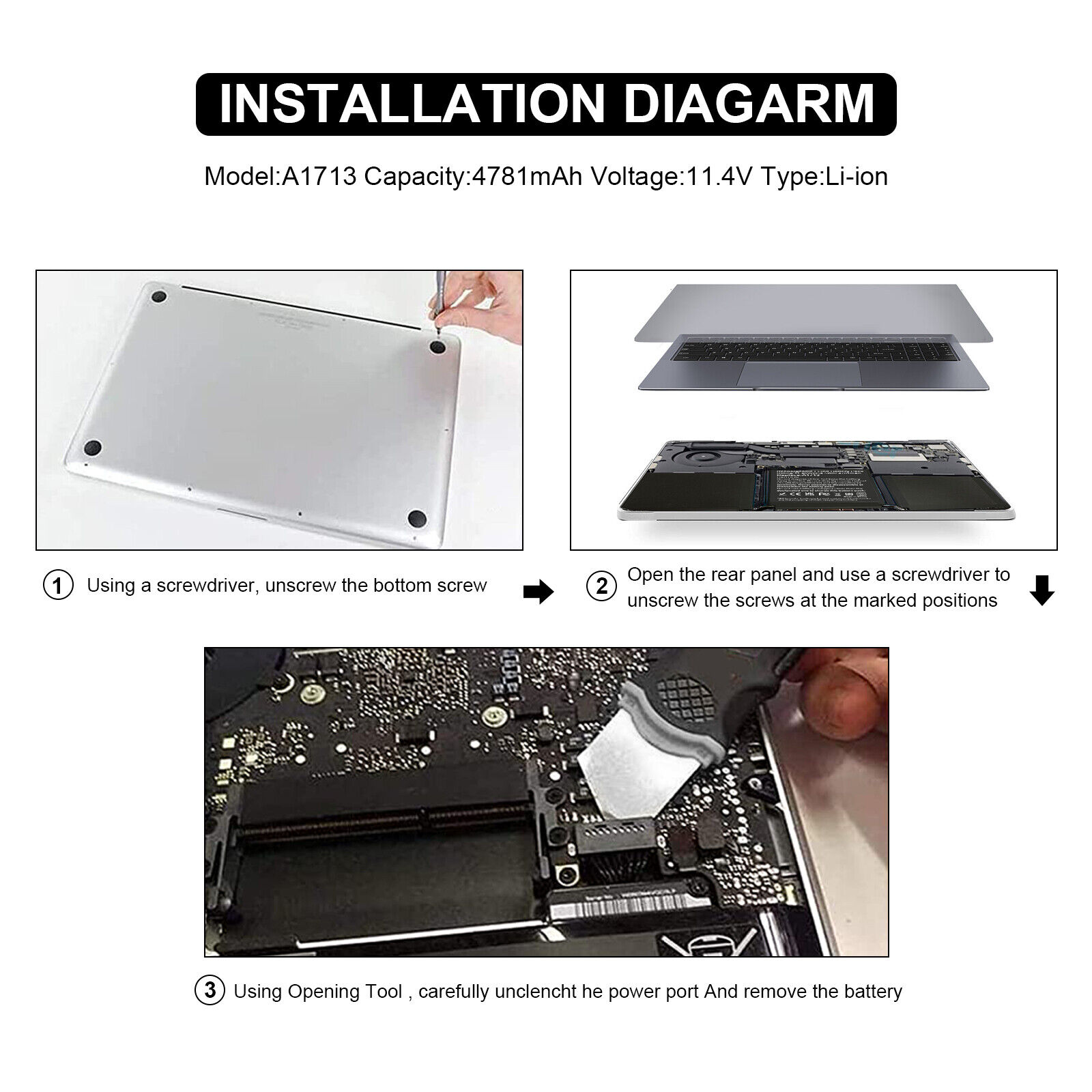 A1713 A1708 Battery For MacBook Pro 13" Late 2016 Mid 2017 EMC 2978 EMC 3164 US