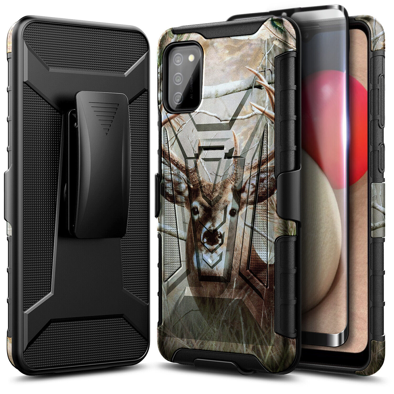 For Samsung Galaxy A03S Case Holster Belt Clip Phone Cover with Tempered Glass