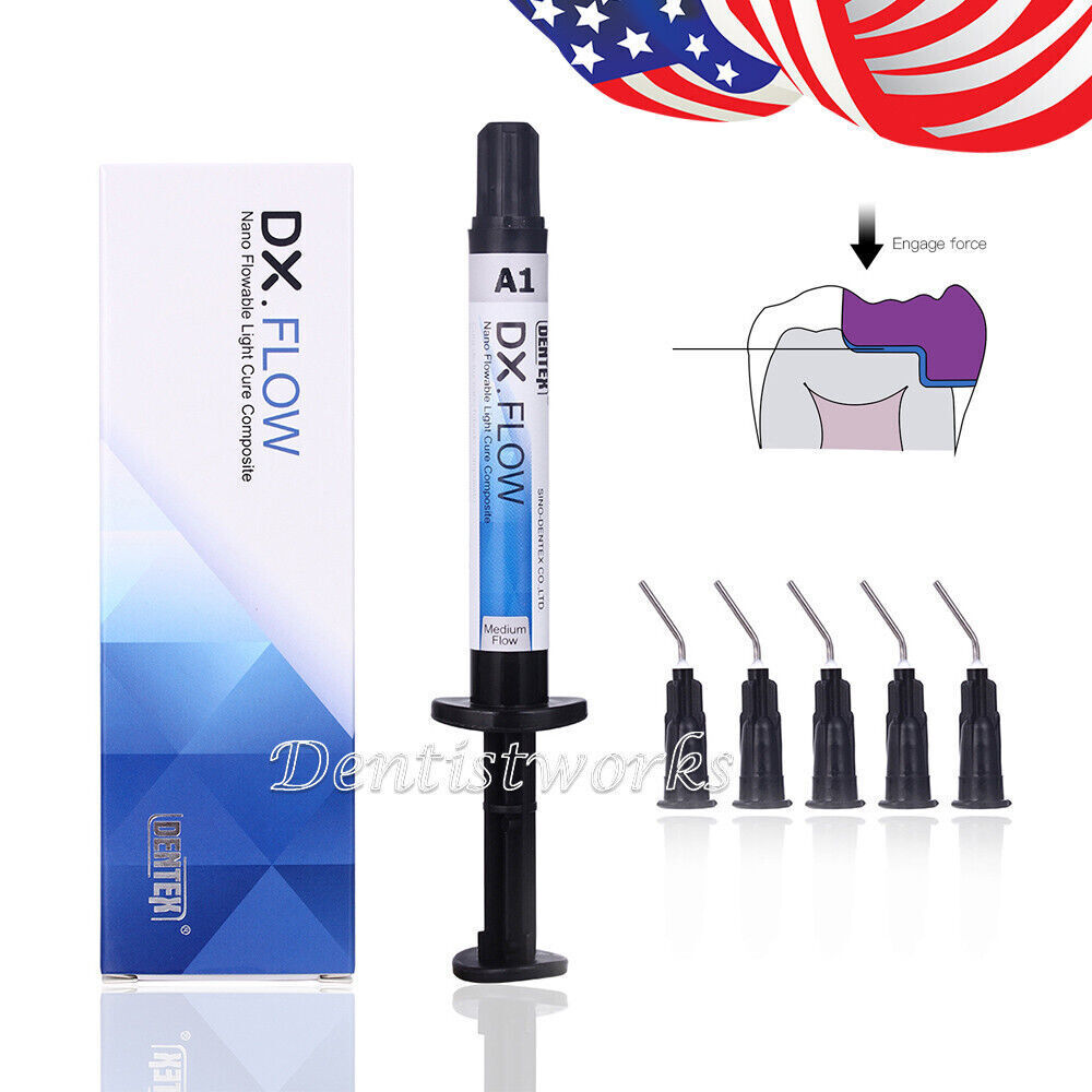 DENTEX Dental Flowable Light Cure Composite Resin Medium Flow A1/A2/A3 3g USA