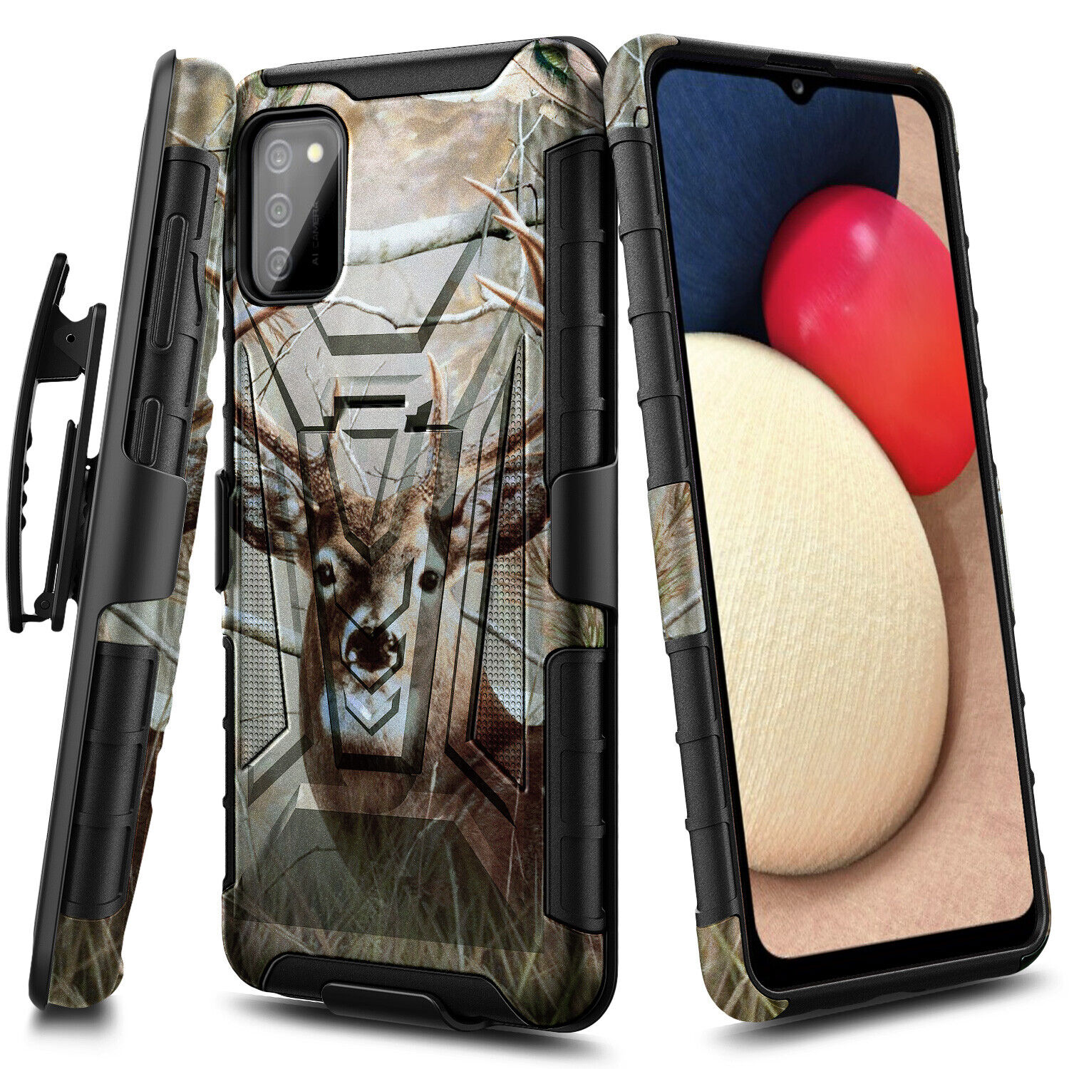 For Samsung Galaxy A03S Case Holster Belt Clip Phone Cover with Tempered Glass