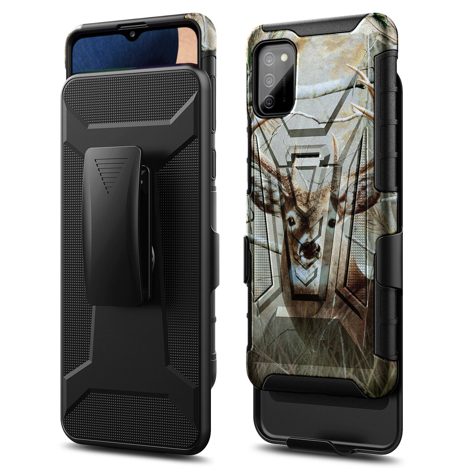 For Samsung Galaxy A03S Case Holster Belt Clip Phone Cover with Tempered Glass
