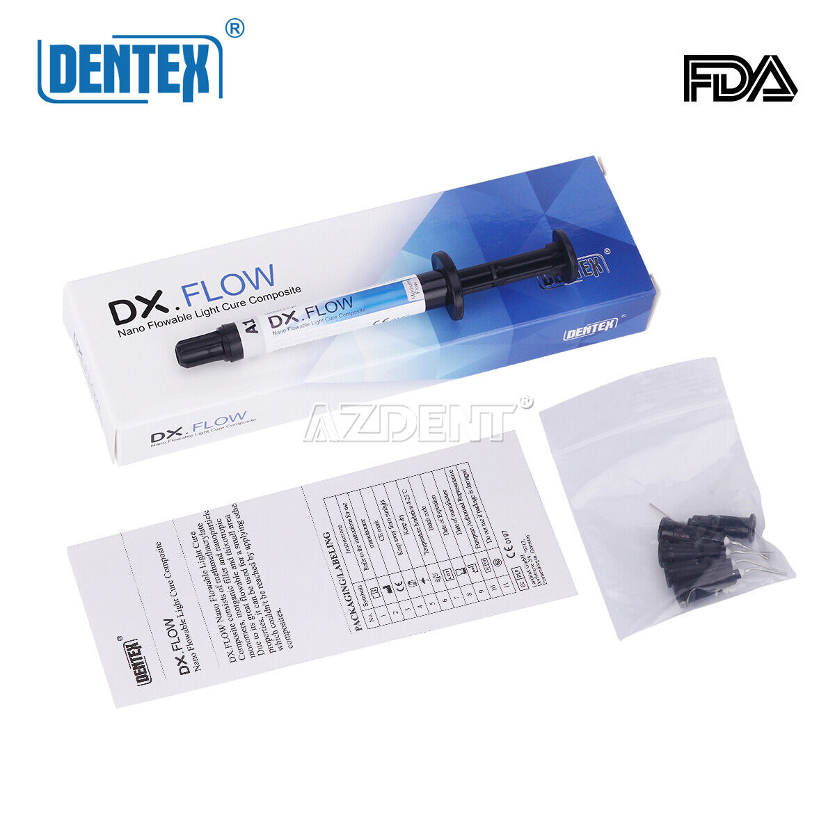DENTEX Dental Flowable Light Cure Composite Resin Medium Flow A1/A2/A3 3g USA