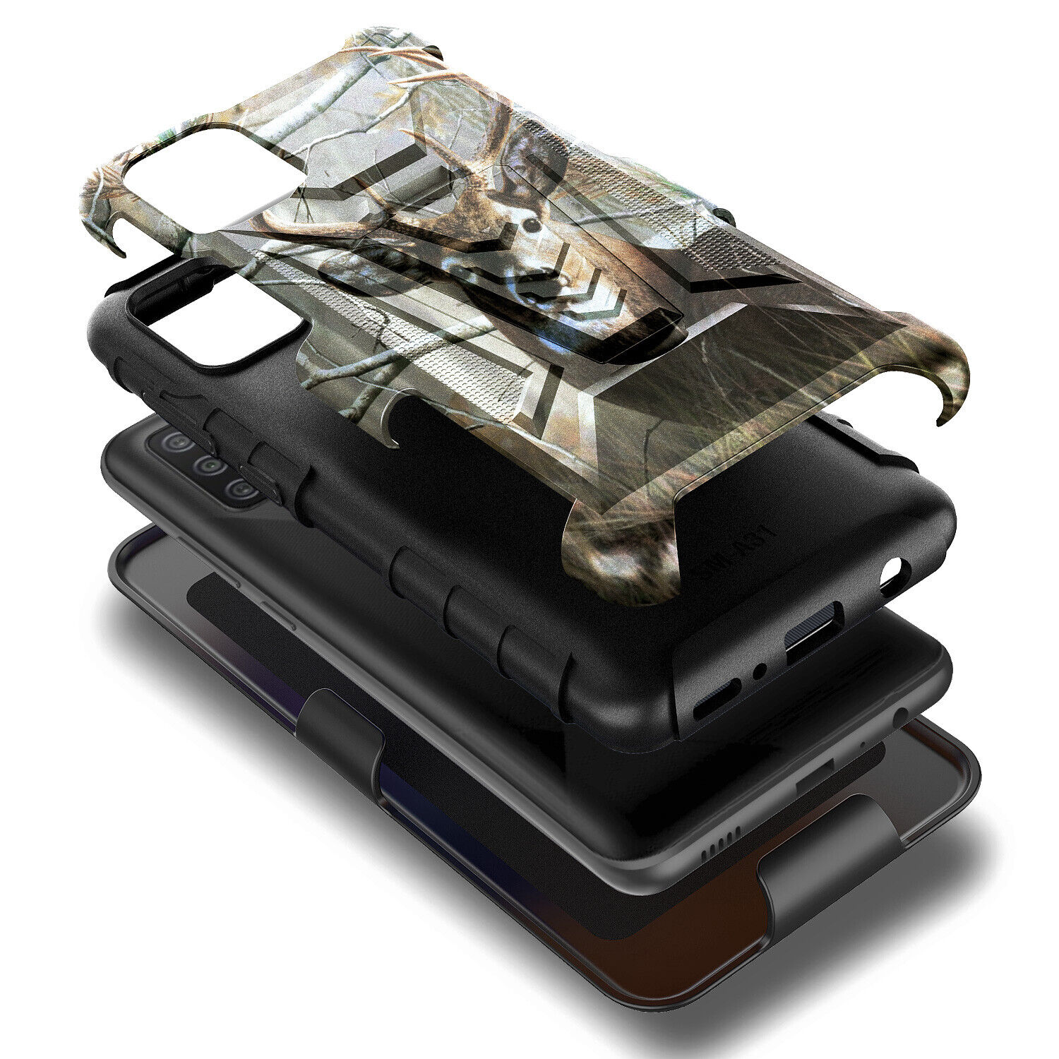For Samsung Galaxy A03S Case Holster Belt Clip Phone Cover with Tempered Glass