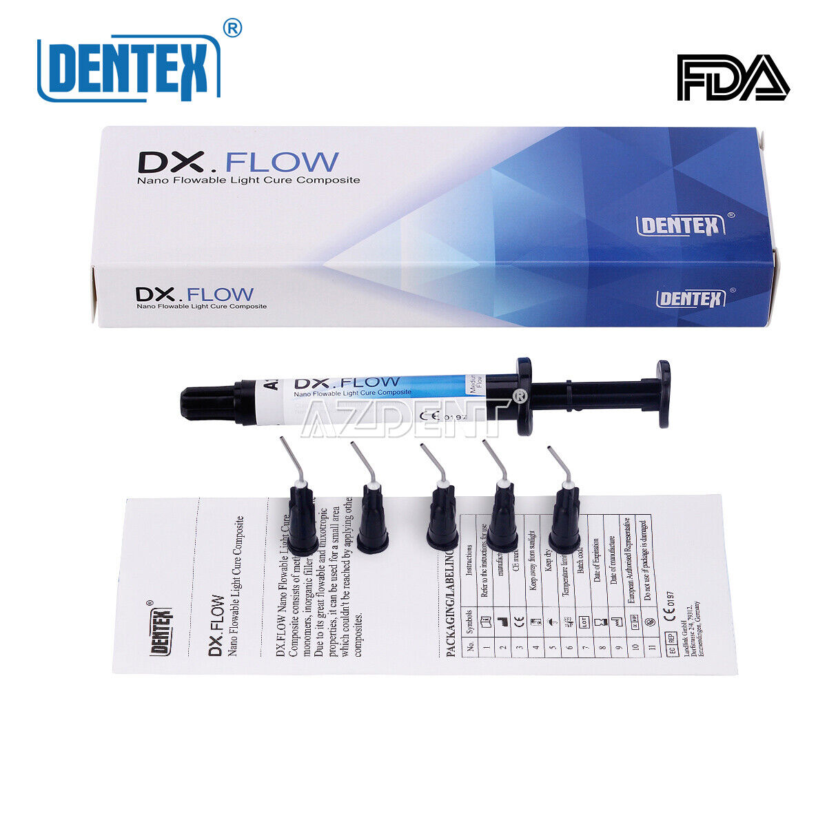 DENTEX Dental Flowable Light Cure Composite Resin Medium Flow A1/A2/A3 3g USA