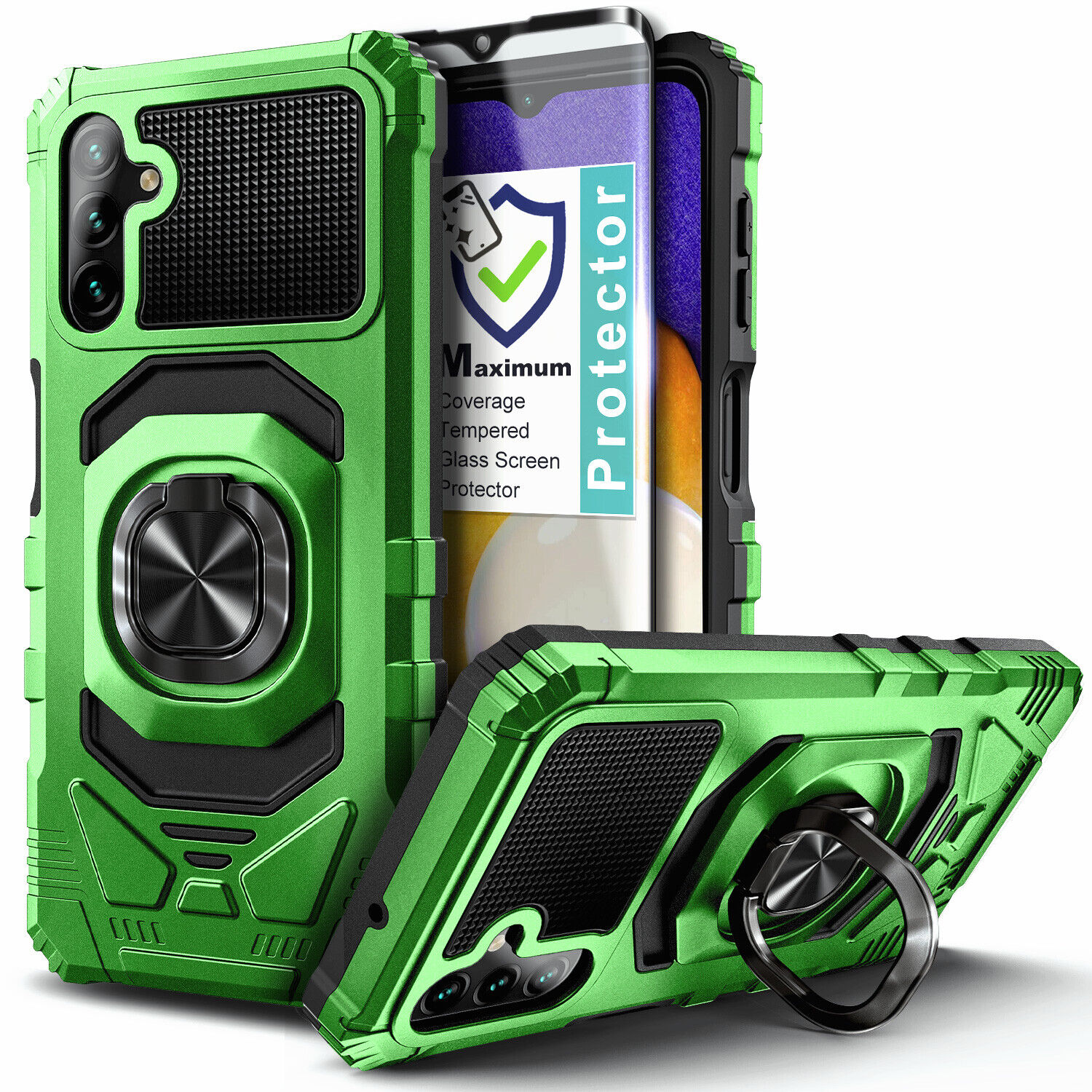 For Samsung Galaxy A35 5G Case Armor Ring Shock Hard Cover with Tempered Glass