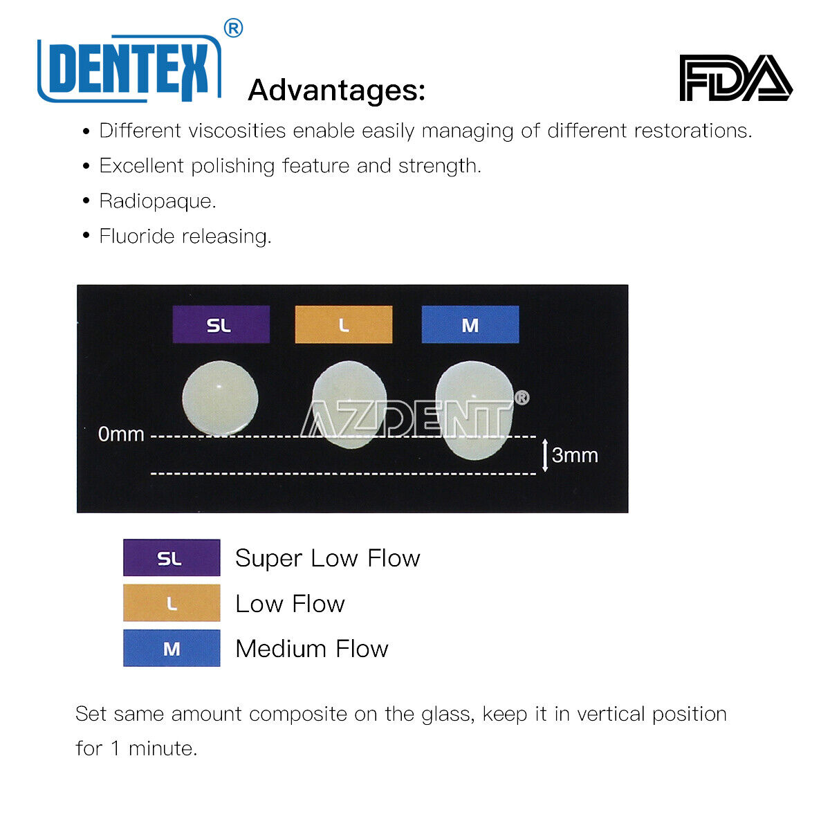 DENTEX Dental Flowable Light Cure Composite Resin Medium Flow A1/A2/A3 3g USA