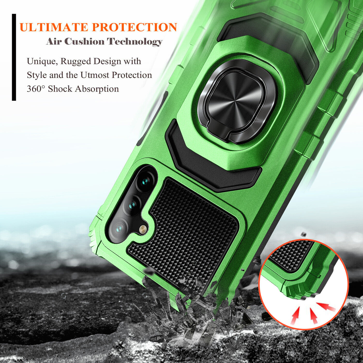 For Samsung Galaxy A35 5G Case Armor Ring Shock Hard Cover with Tempered Glass