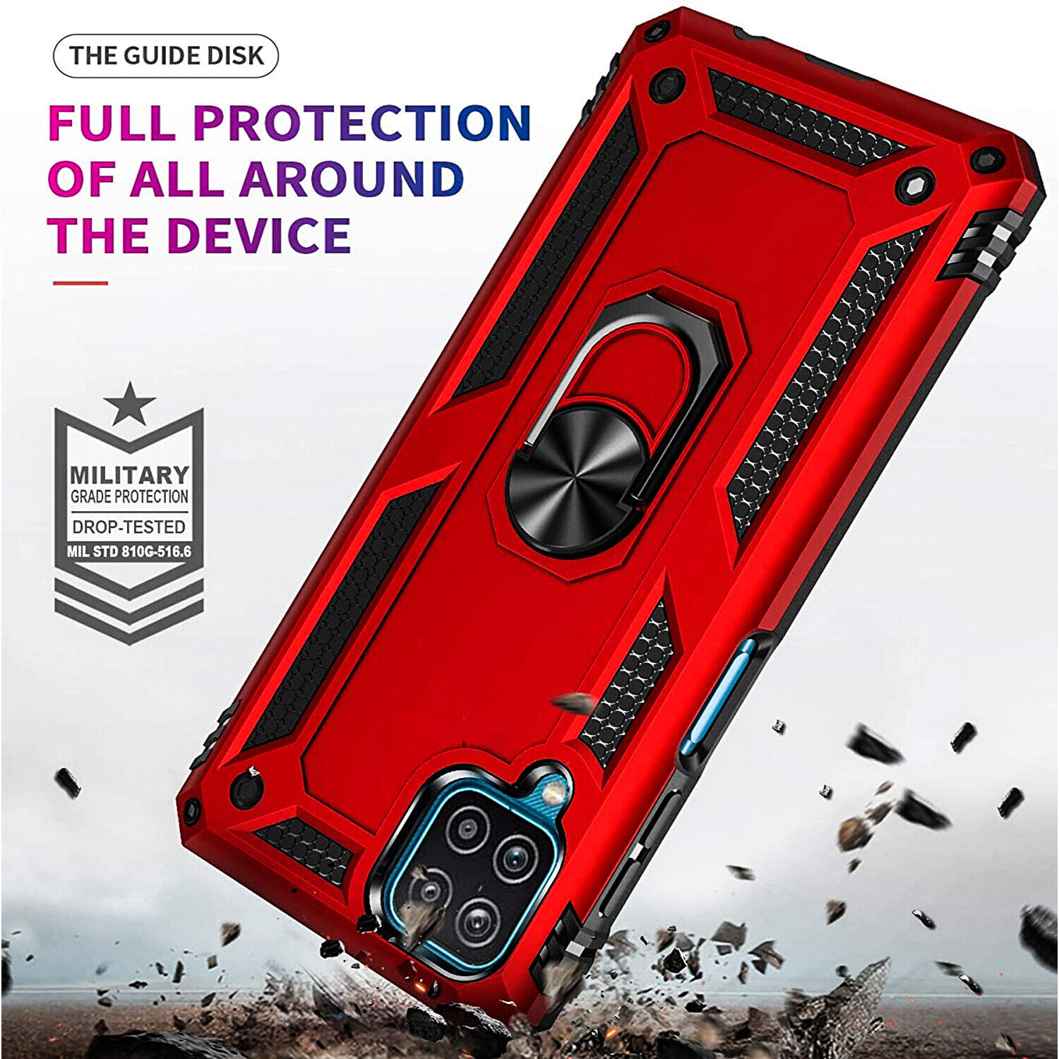 For Samsung Galaxy A12 Phone Case Ring Kickstand Cover +Tempered Glass Protector