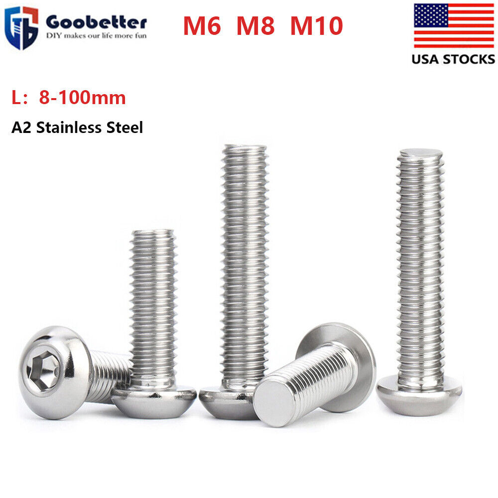 M6 M8 M10 Button Head Socket Cap Screws Allen Hex Drive Bolts A2 Stainless Steel