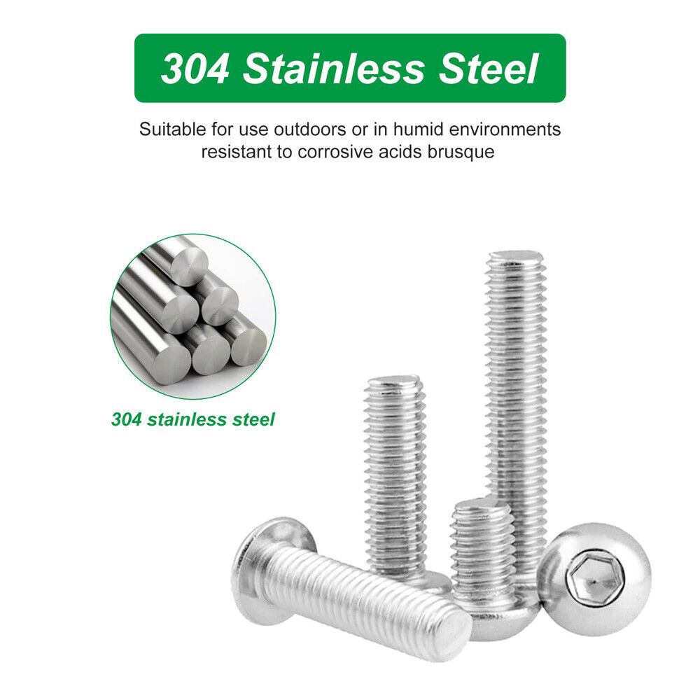 M6 M8 M10 Button Head Socket Cap Screws Allen Hex Drive Bolts A2 Stainless Steel