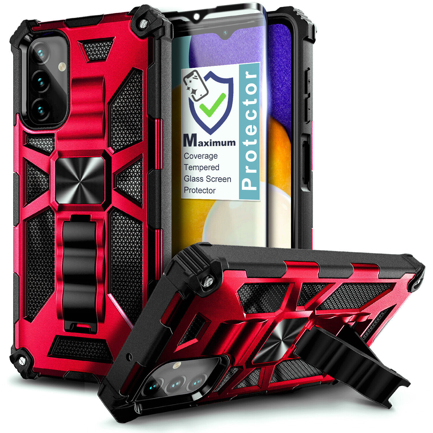 Case For Samsung Galaxy A14 5G Shockproof Kickstand Phone Cover + Tempered Glass