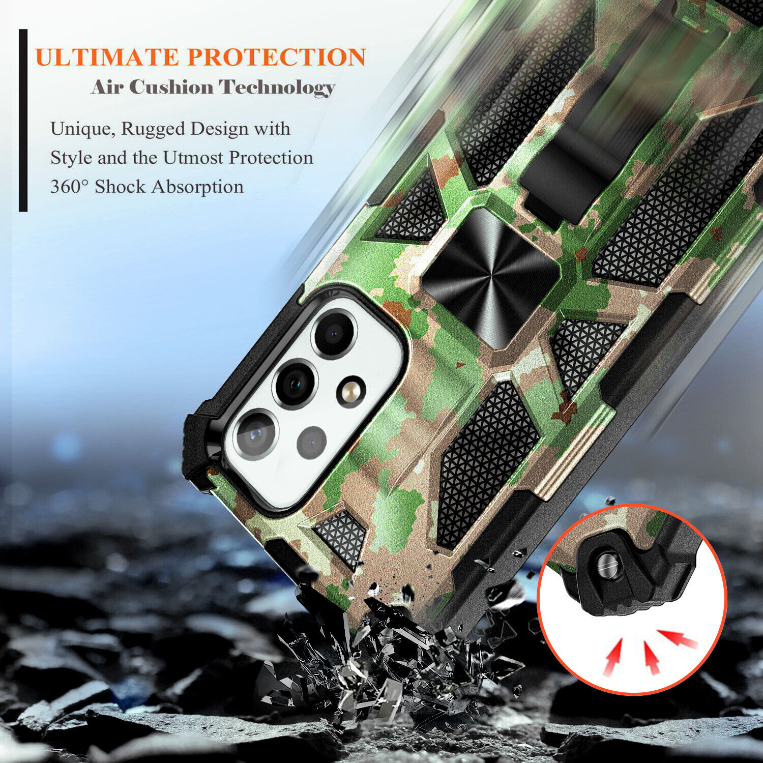 For Samsung Galaxy A23 5G Case Full Body Kickstand Cover with Tempered Glass
