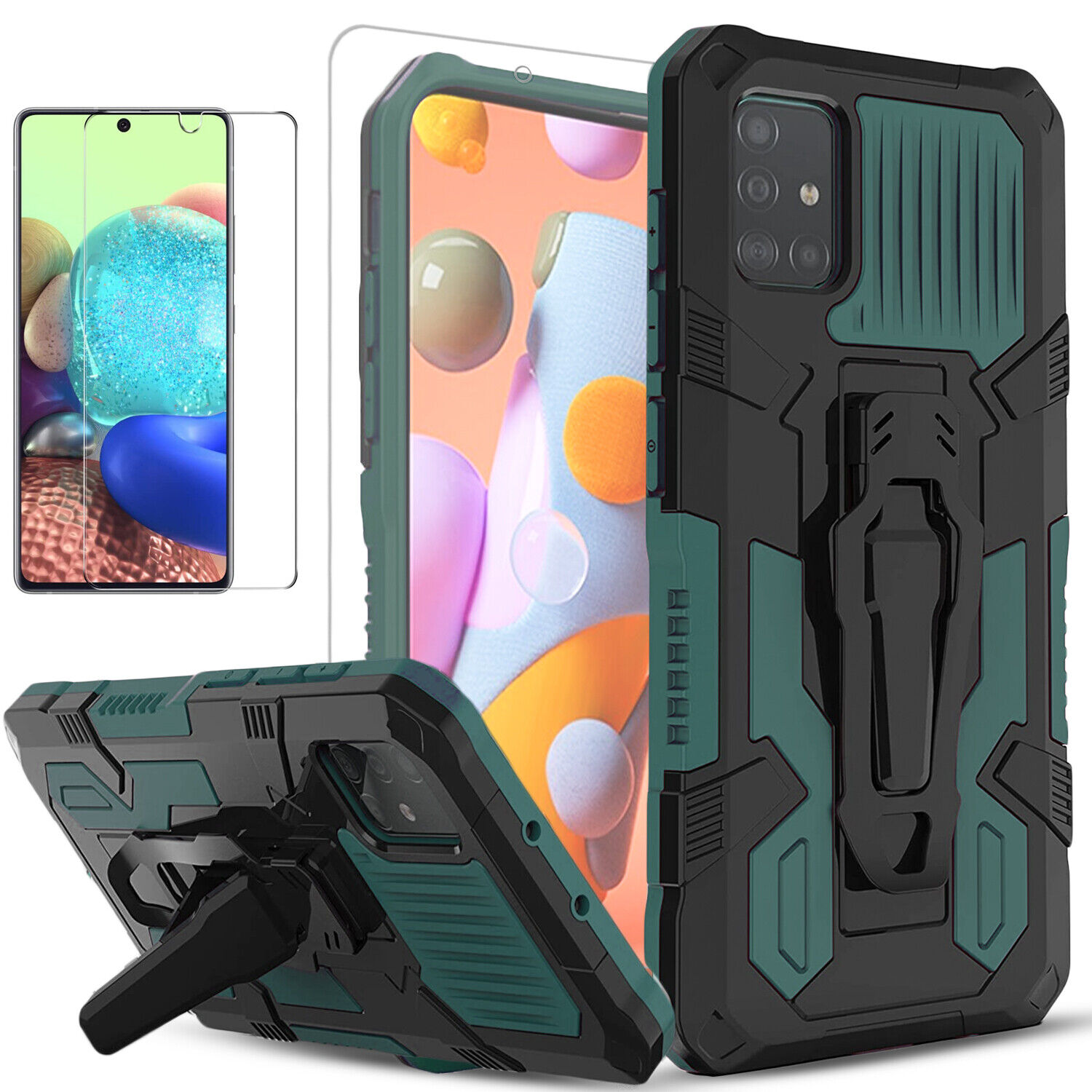 For Samsung Galaxy A51 A71 5G Phone Case Cover Kickstand + Tempered Glass Screen