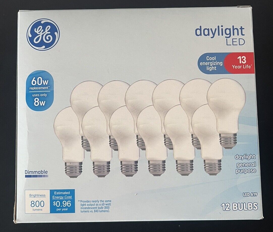 ✅ GE LED Light Bulbs, 60 Watt, Daylight, A19 Dimmable. 12-PACK! ✅ BRAND NEW ✅