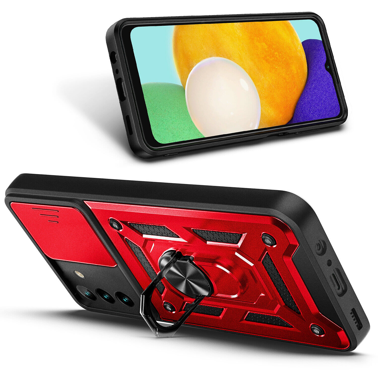 For Samsung Galaxy A14 5G Case Full Body Ring Stand Phone Cover + Tempered Glass