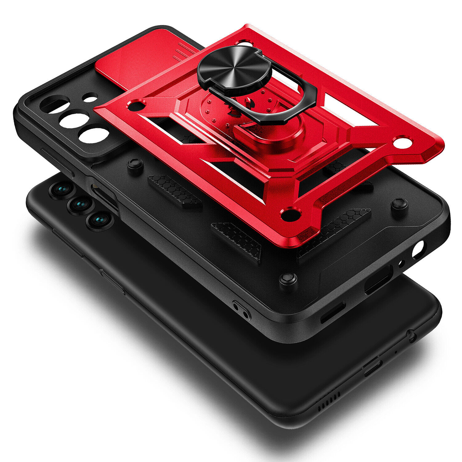 For Samsung Galaxy A14 5G Case Full Body Ring Stand Phone Cover + Tempered Glass