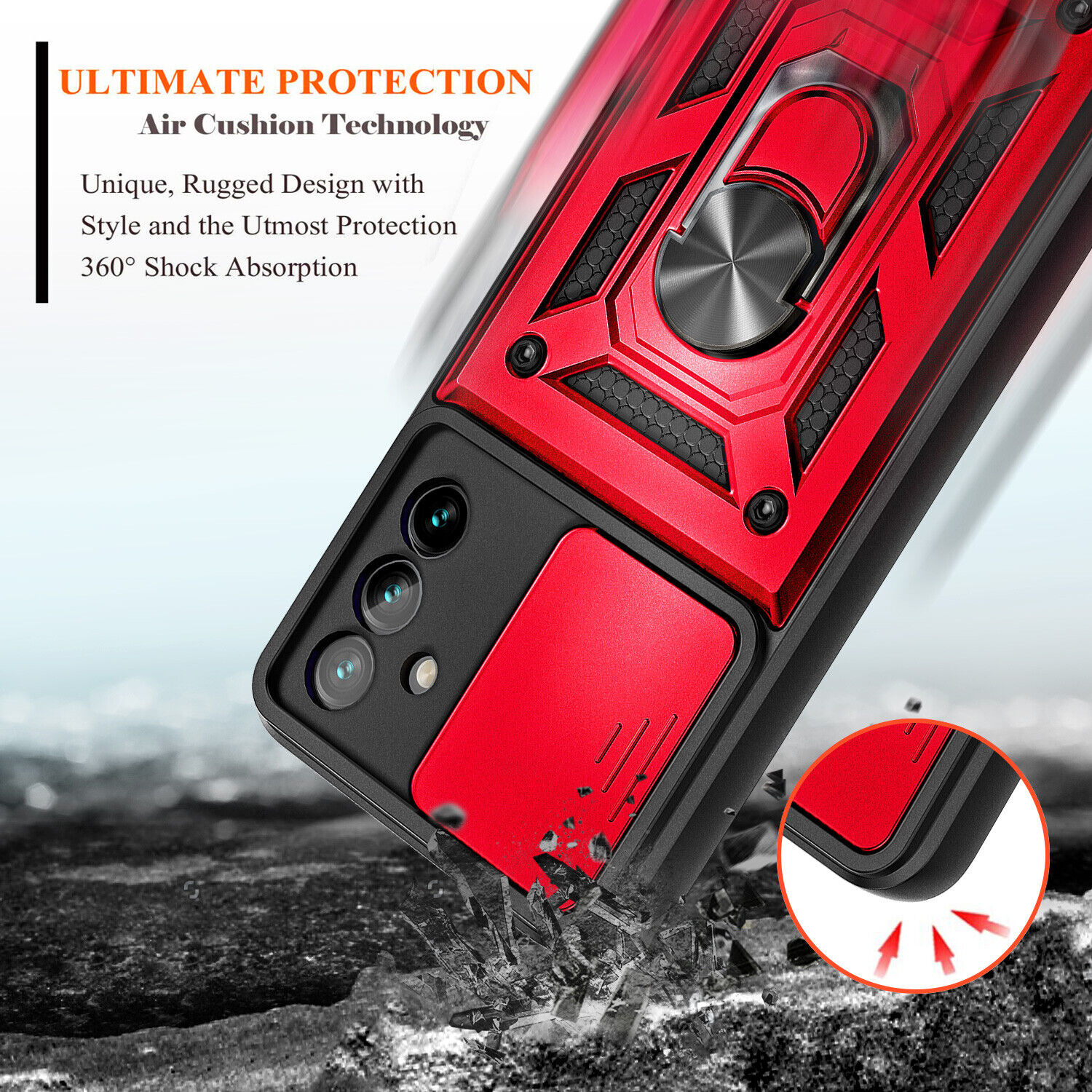 For Samsung Galaxy A14 5G Case Full Body Ring Stand Phone Cover + Tempered Glass