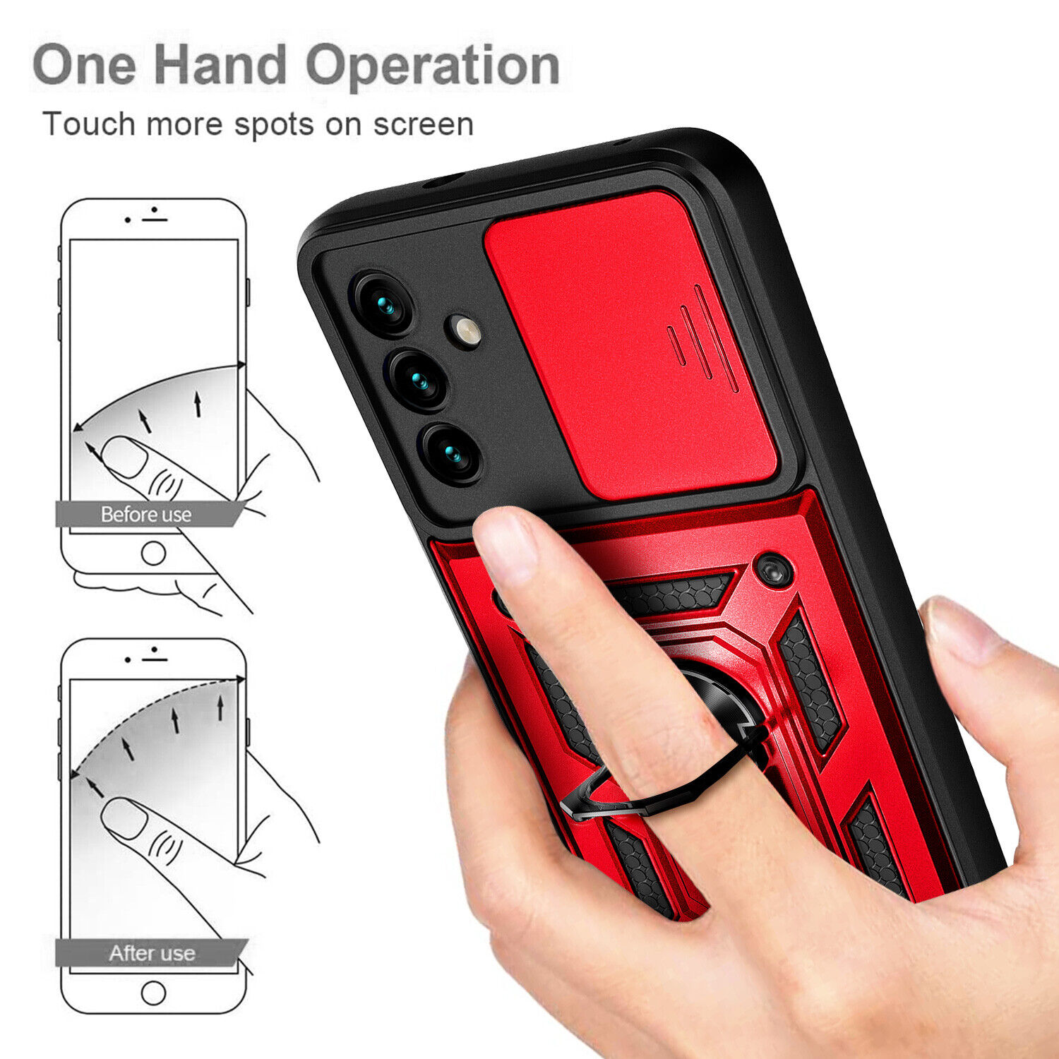 For Samsung Galaxy A14 5G Case Full Body Ring Stand Phone Cover + Tempered Glass