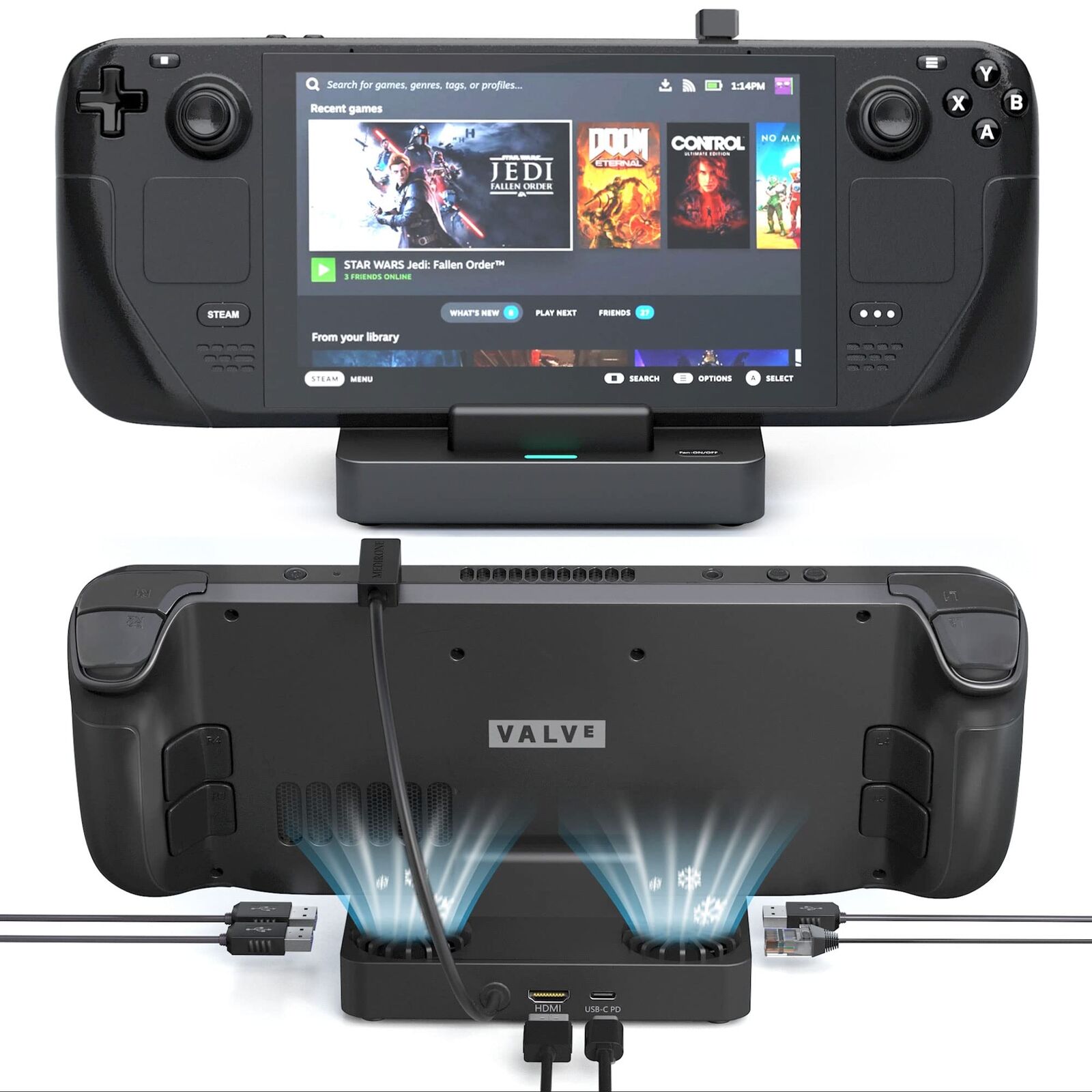 Docking Station for Steam Deck 6-In-1 Dock Station with Cooling Fan HDMI 2.0 4