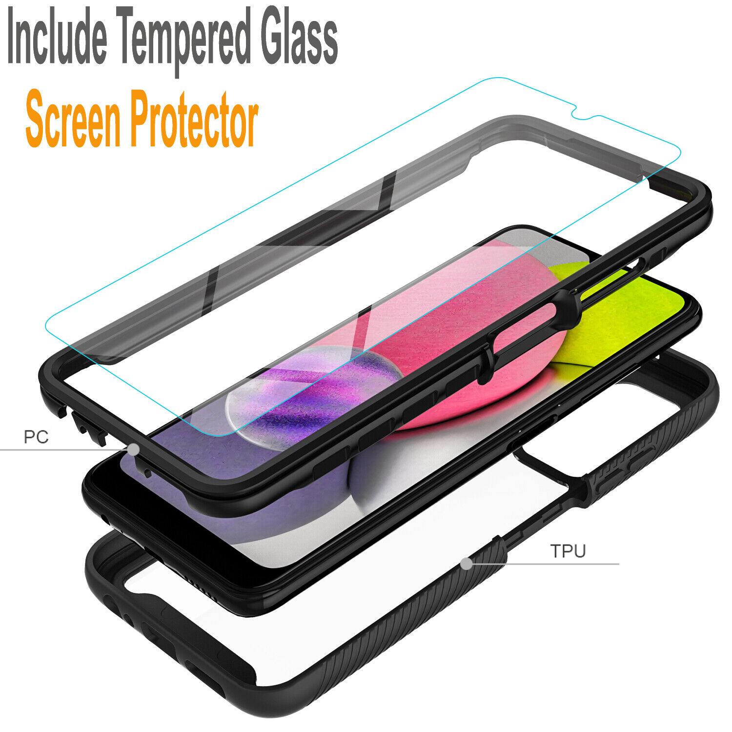 For Samsung Galaxy A14 5G A03S A02S A13 A33 Case Phone Cover + Tempered Glass