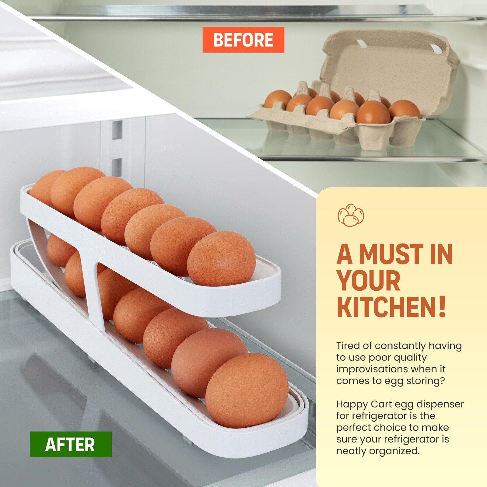 A Happy Cart Egg Holder for Refrigerator