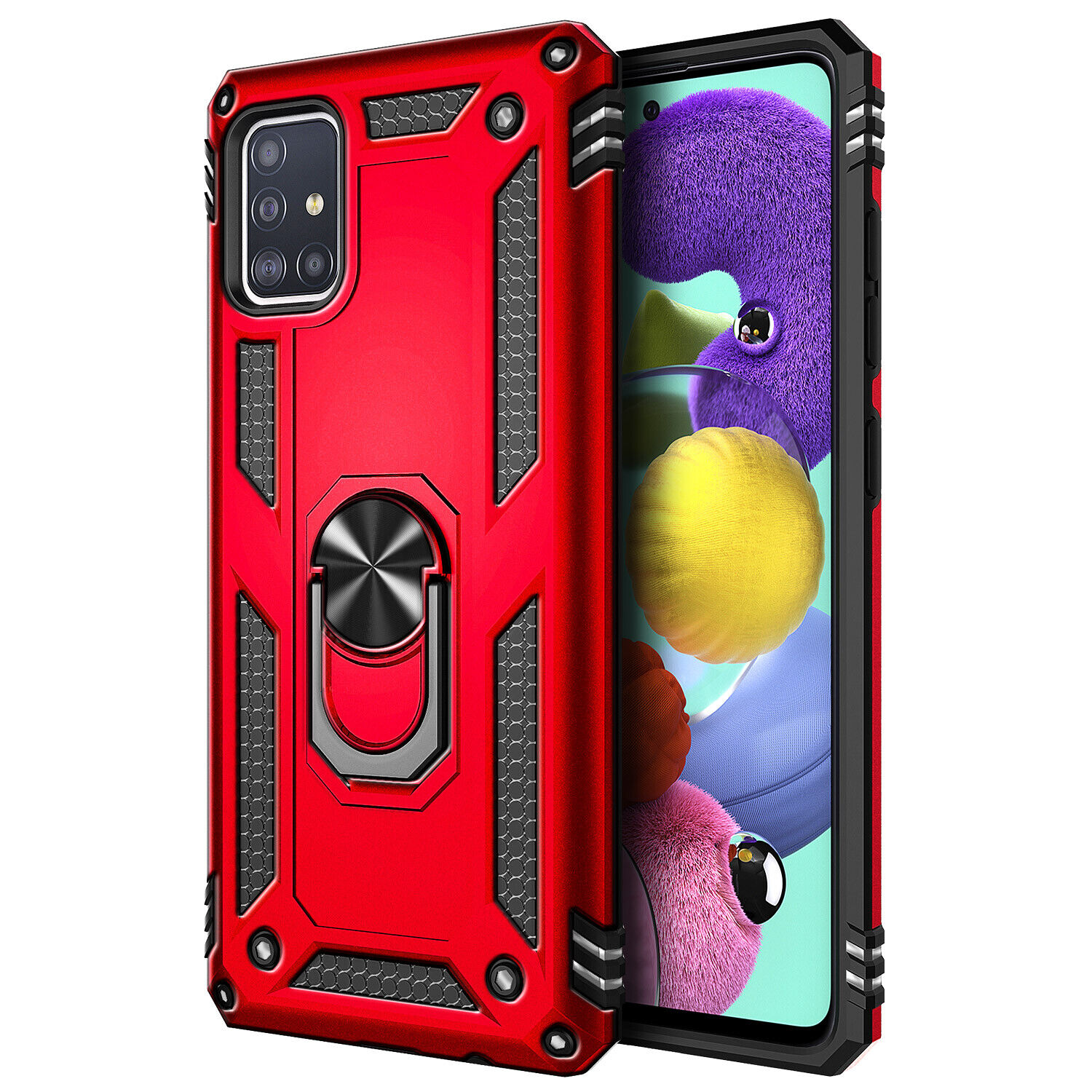 For Samsung Galaxy A21s Case Ring Stand Phone Case with Tempered Glass Protector