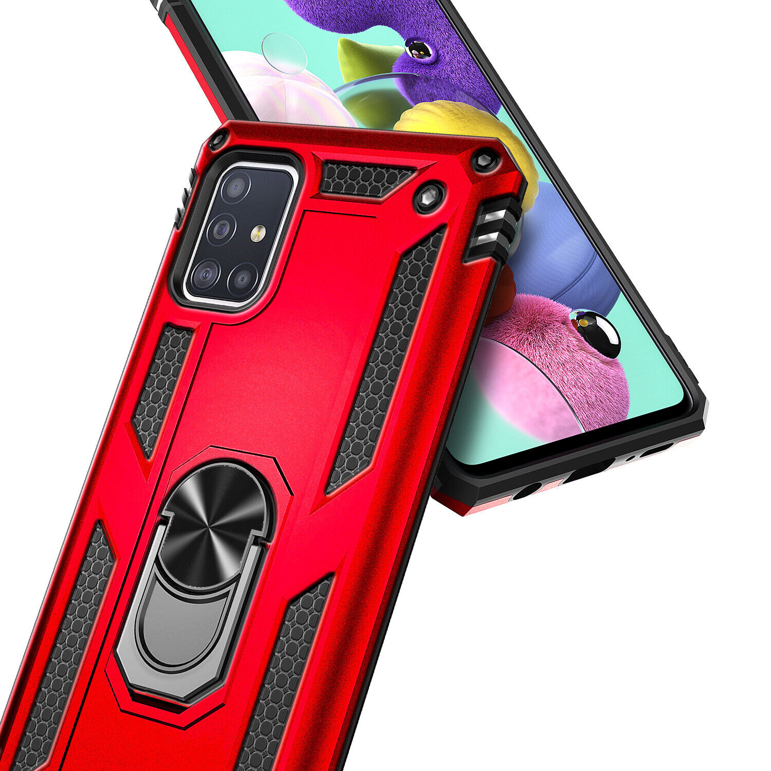 For Samsung Galaxy A21s Case Ring Stand Phone Case with Tempered Glass Protector