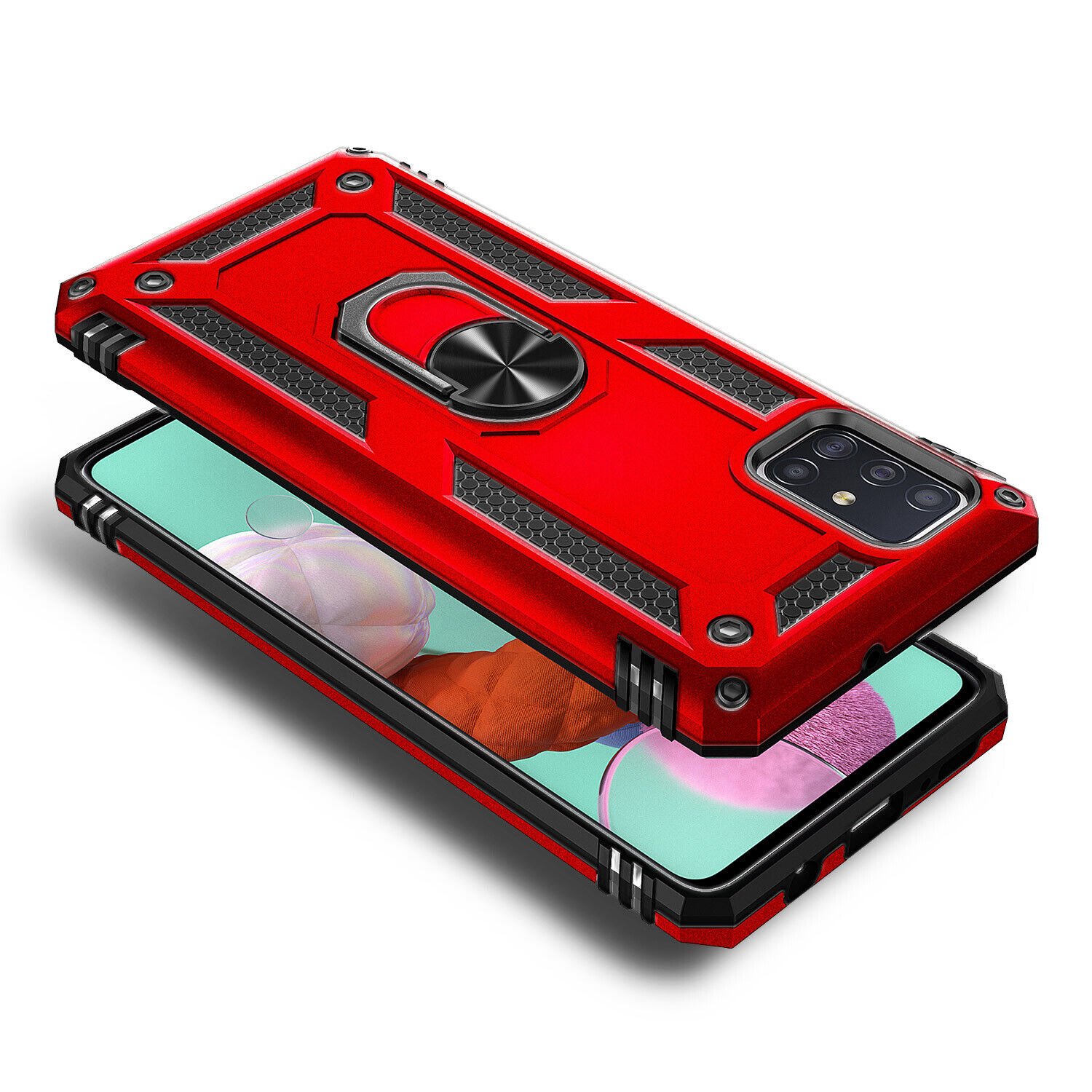 For Samsung Galaxy A21s Case Ring Stand Phone Case with Tempered Glass Protector