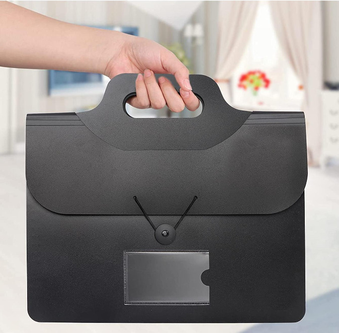 1pc Black 13-pocket Expanding File Folder With Handle, A4 Size - Plastic - NEW