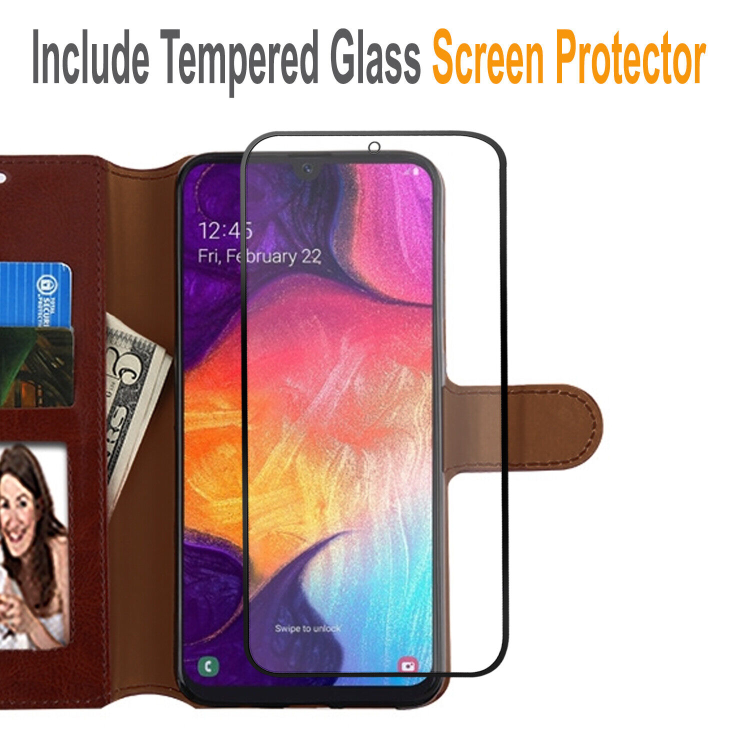 For Samsung Galaxy A42 5G Phone Case Cover Leather Wallet +Tempered Glass Screen