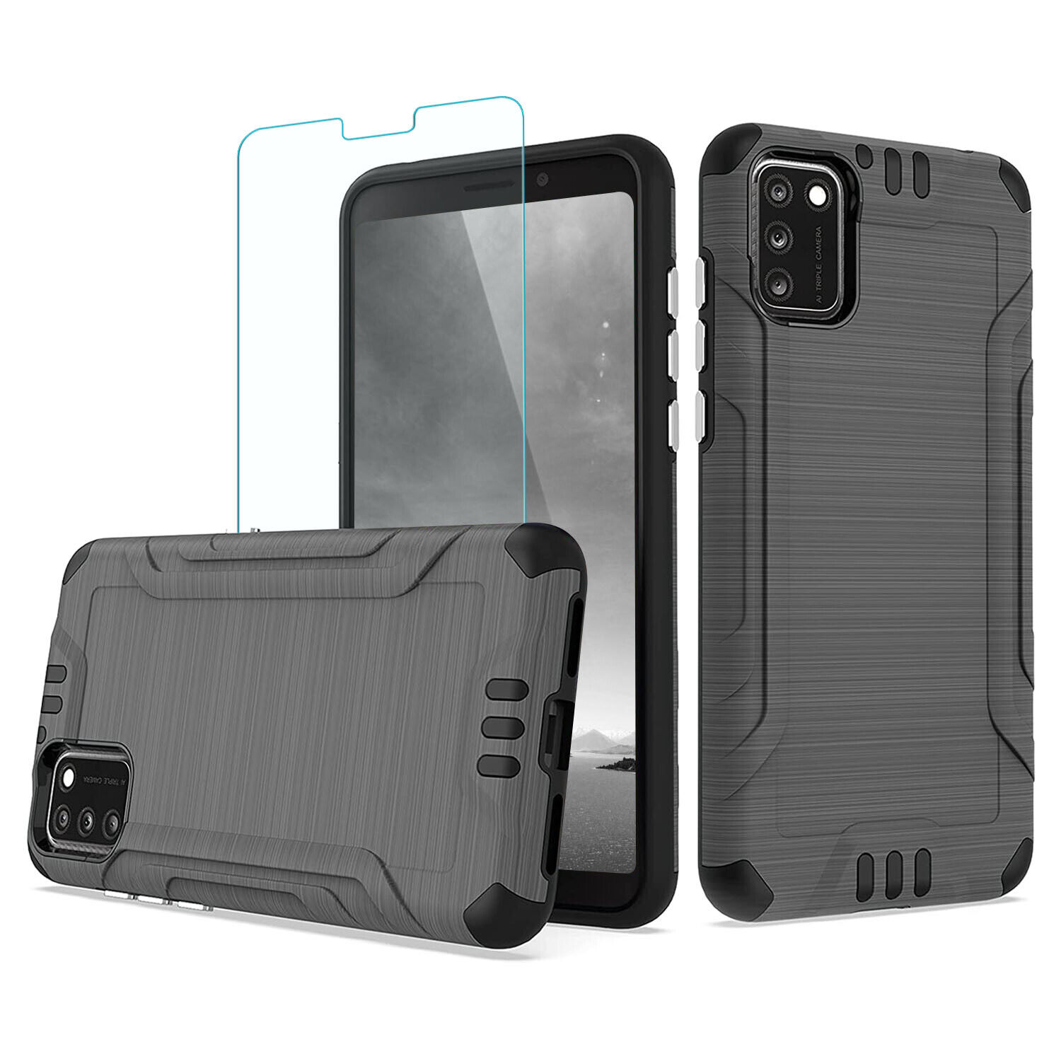 For Alcatel TCL A3X A600DL Phone Case Brushed Armor TPU Cover +Tempered Glass