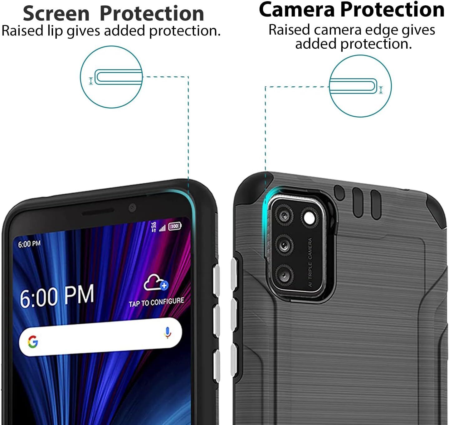 For Alcatel TCL A3X A600DL Phone Case Brushed Armor TPU Cover +Tempered Glass