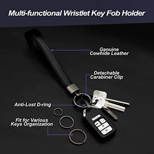 Genuine Leather Car Key Fob Wristlet Holder Kit