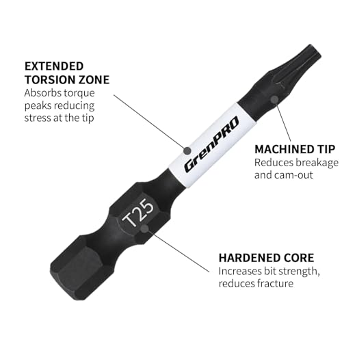 GrenPRO Screwdriving Power Bits T25-2IN*5pcs Torx Head Bit Set,High Impact Tough Magnetic #25 1/4 Inch Hex Shank S2 Alloy Steel Star Bits Set,2" Long Drill Bit