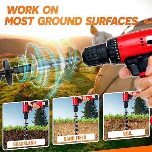 [Premium] 4 Pack Ground Anchors with Power Nut Driver Drill Bit, Ground Anchors Screw in, Swing Set Anchors, Trampoline Anchors High Wind Heavy Duty for Camping Tents, Car Ports, Swing Sets, Canopies