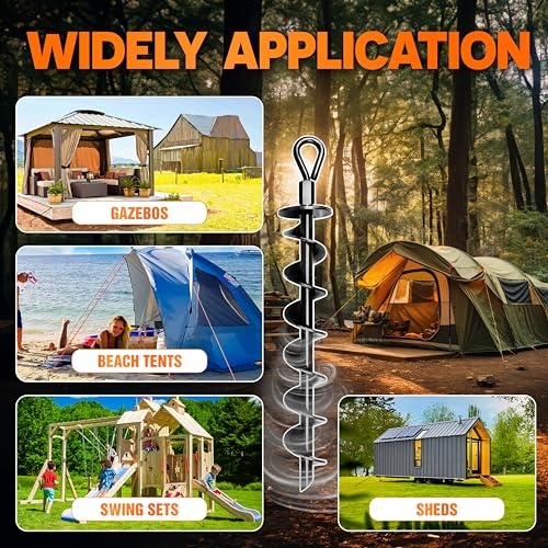 [Premium] 4 Pack Ground Anchors with Power Nut Driver Drill Bit, Ground Anchors Screw in, Swing Set Anchors, Trampoline Anchors High Wind Heavy Duty for Camping Tents, Car Ports, Swing Sets, Canopies